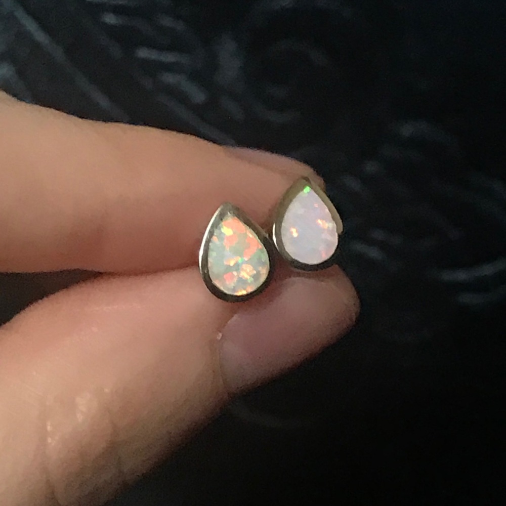 Teardrop white halo stud earrings
